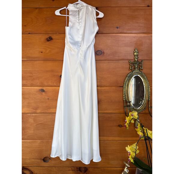 NWOT Lulus Distinctive Charm White Satin Asymmetrical Midi Dress Wedding Size S - Picture 4 of 9
